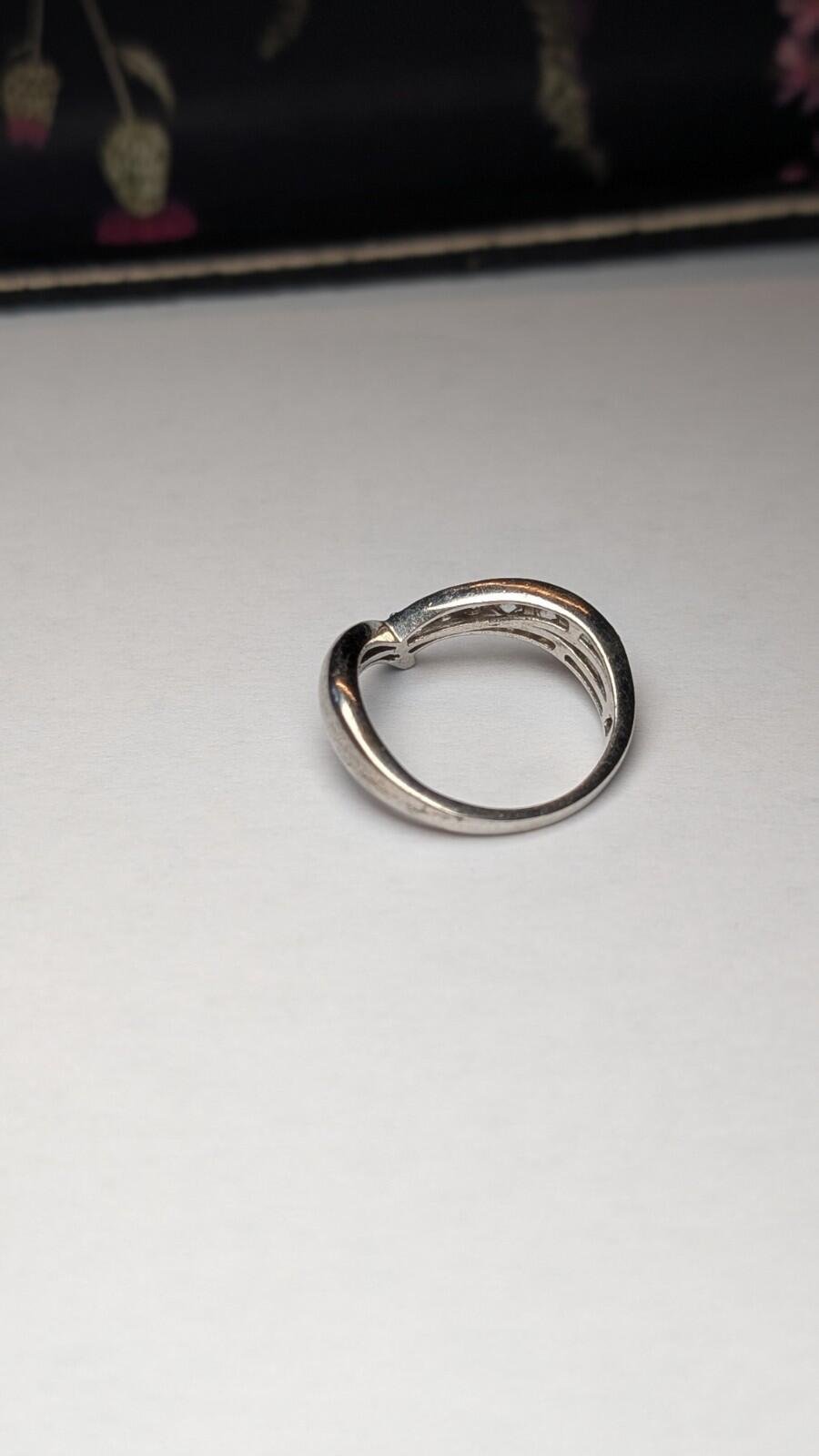 Vintage Sterling Silver Clear Gemstone Wishbone Chevron Ring | Size R 1/2 | 925 - Image 7
