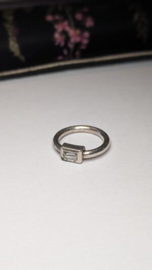 Vintage Sterling Silver Clear Gemstone Ring | Size O | 925 Silver