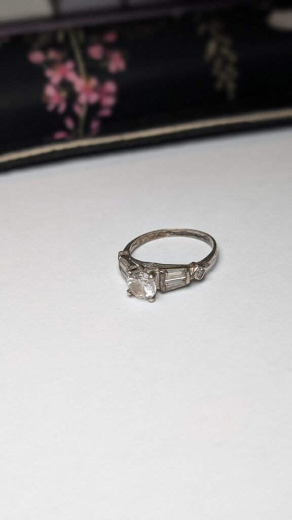 Vintage Sterling Silver Clear Gemstone Ring | Size P 1/2 - Q | 925 Silver