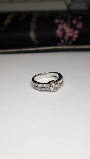 Vintage Sterling Silver Double Row Clear Gemstone Ring | Size P 1/2 | 925 Silver