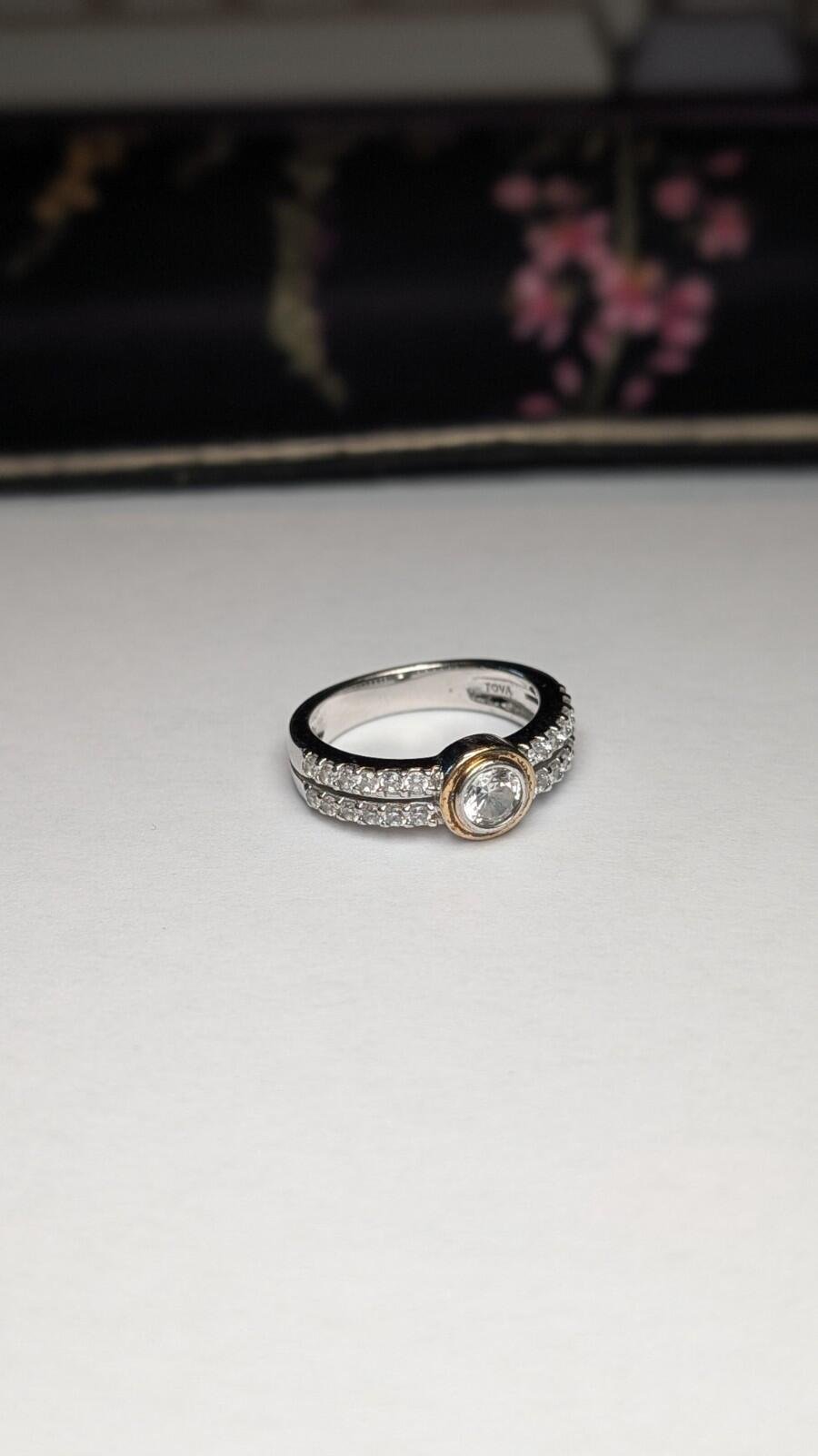 Vintage Sterling Silver Double Row Clear Gemstone Ring | Size P 1/2 | 925 Silver