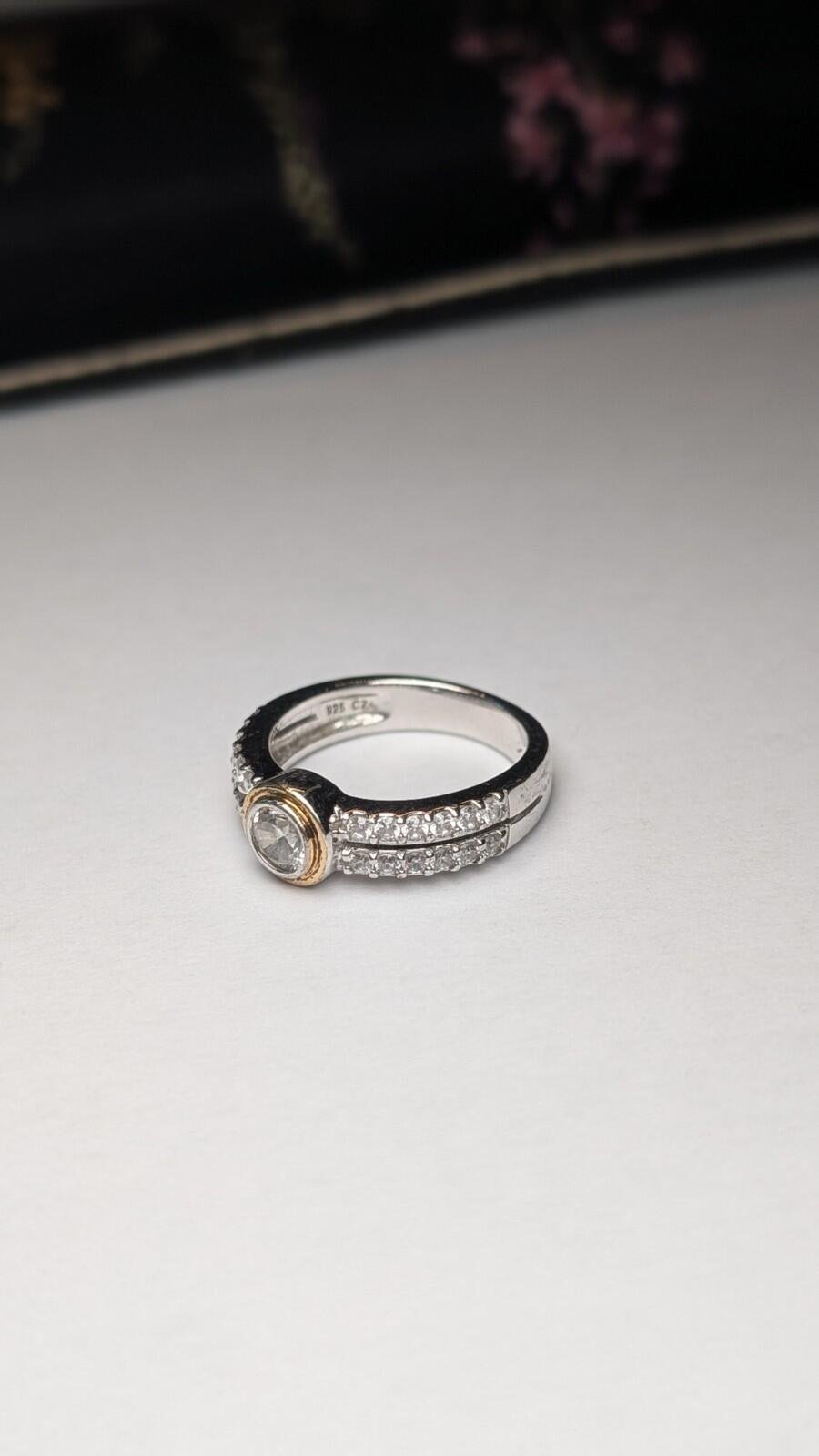 Vintage Sterling Silver Double Row Clear Gemstone Ring | Size P 1/2 | 925 Silver - Image 2