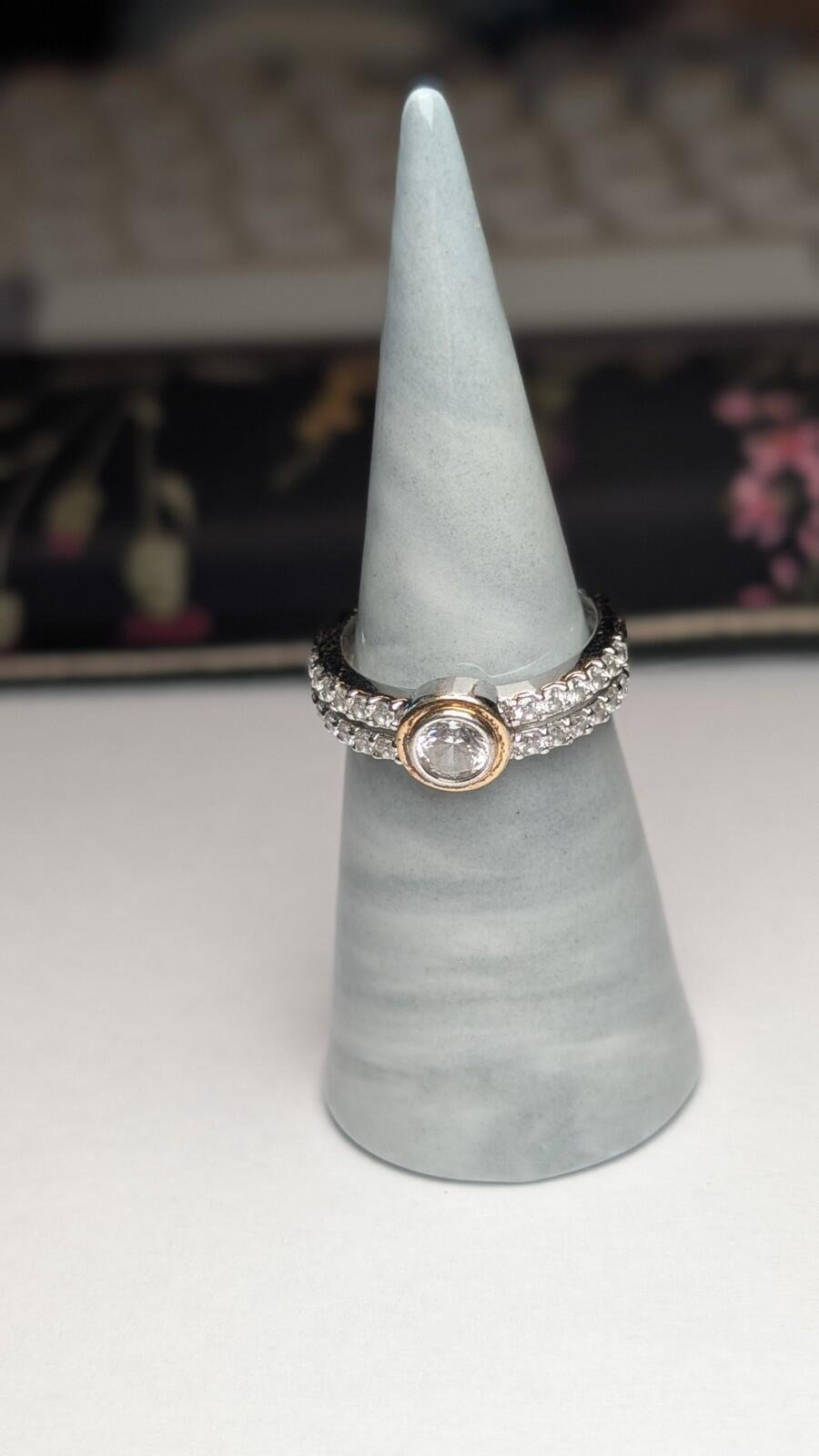 Vintage Sterling Silver Double Row Clear Gemstone Ring | Size P 1/2 | 925 Silver - Image 6