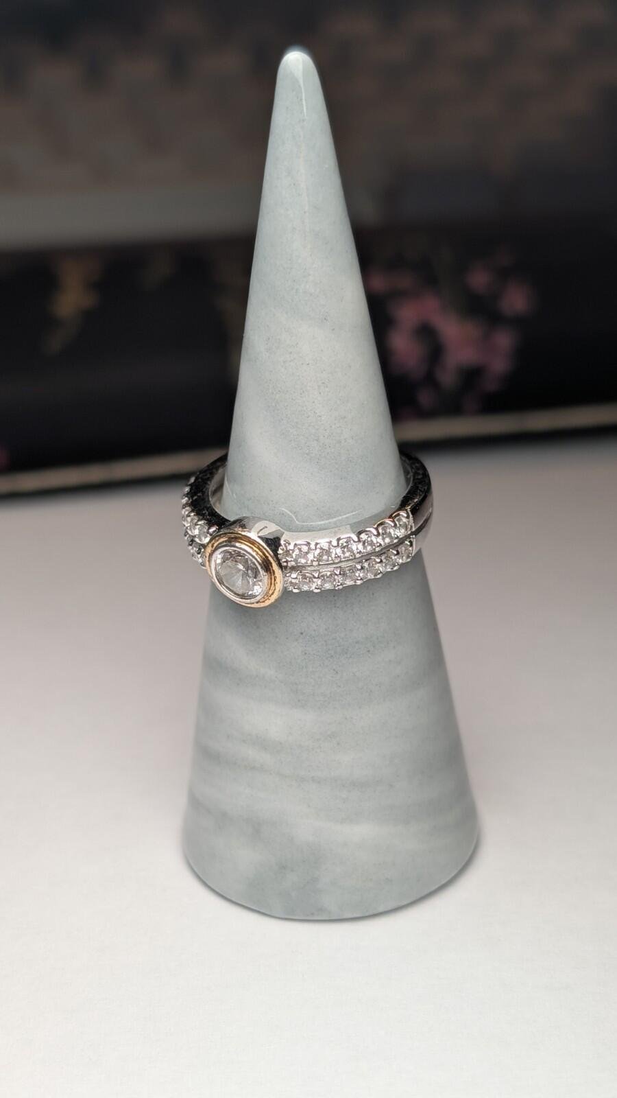Vintage Sterling Silver Double Row Clear Gemstone Ring | Size P 1/2 | 925 Silver - Image 7