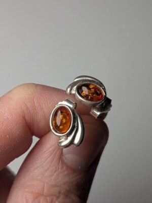 Vintage Sterling Silver Amber Stud Earrings | Amber Jewellery Earrings