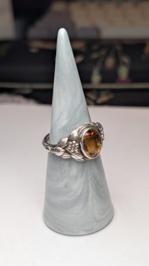 Vintage Sterling Silver Citrine Floral Ring | Size Q 1/2 | 925 Silver