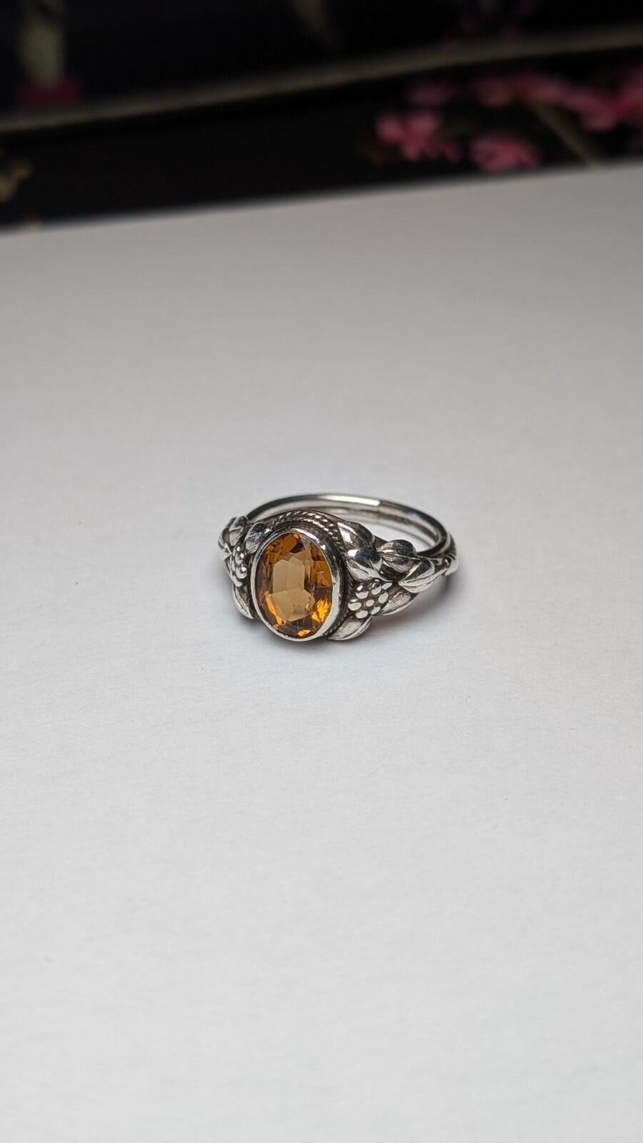 Vintage Sterling Silver Citrine Floral Ring | Size Q 1/2 | 925 Silver - Image 2