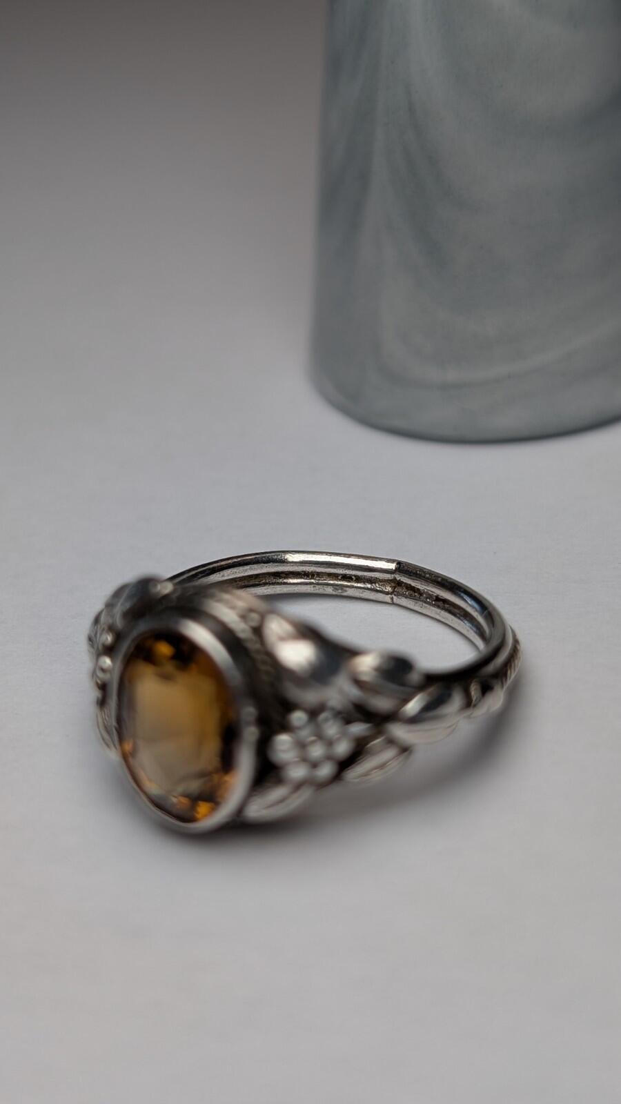 Vintage Sterling Silver Citrine Floral Ring | Size Q 1/2 | 925 Silver - Image 3