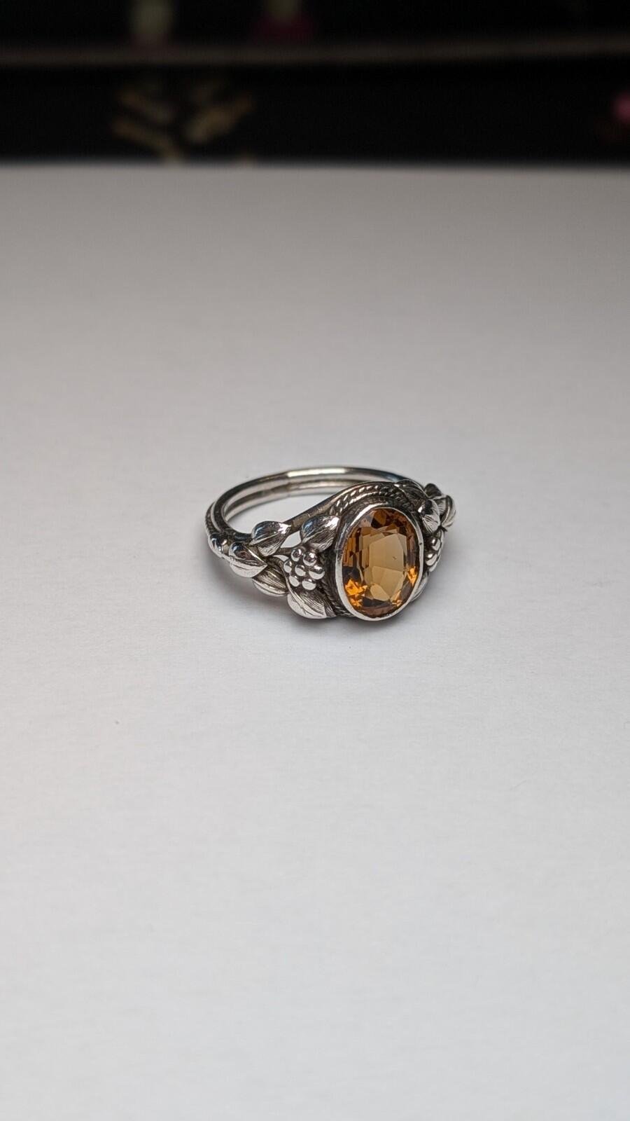 Vintage Sterling Silver Citrine Floral Ring | Size Q 1/2 | 925 Silver - Image 5