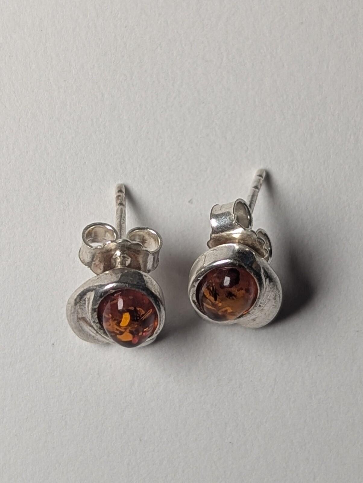 Vintage Sterling Silver Amber Stud Earrings | Amber Jewellery Earrings - Image 3
