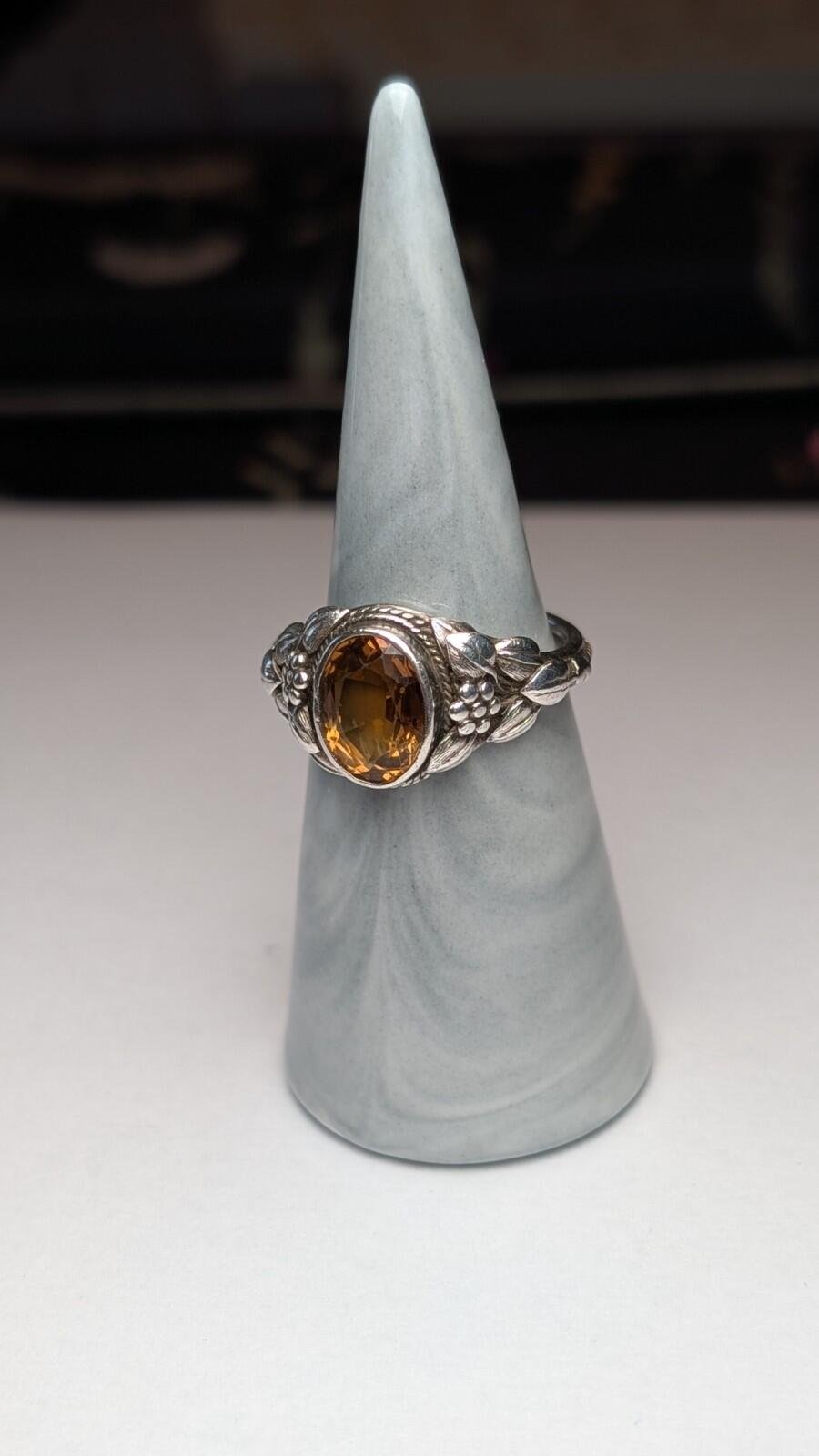 Vintage Sterling Silver Citrine Floral Ring | Size Q 1/2 | 925 Silver - Image 6