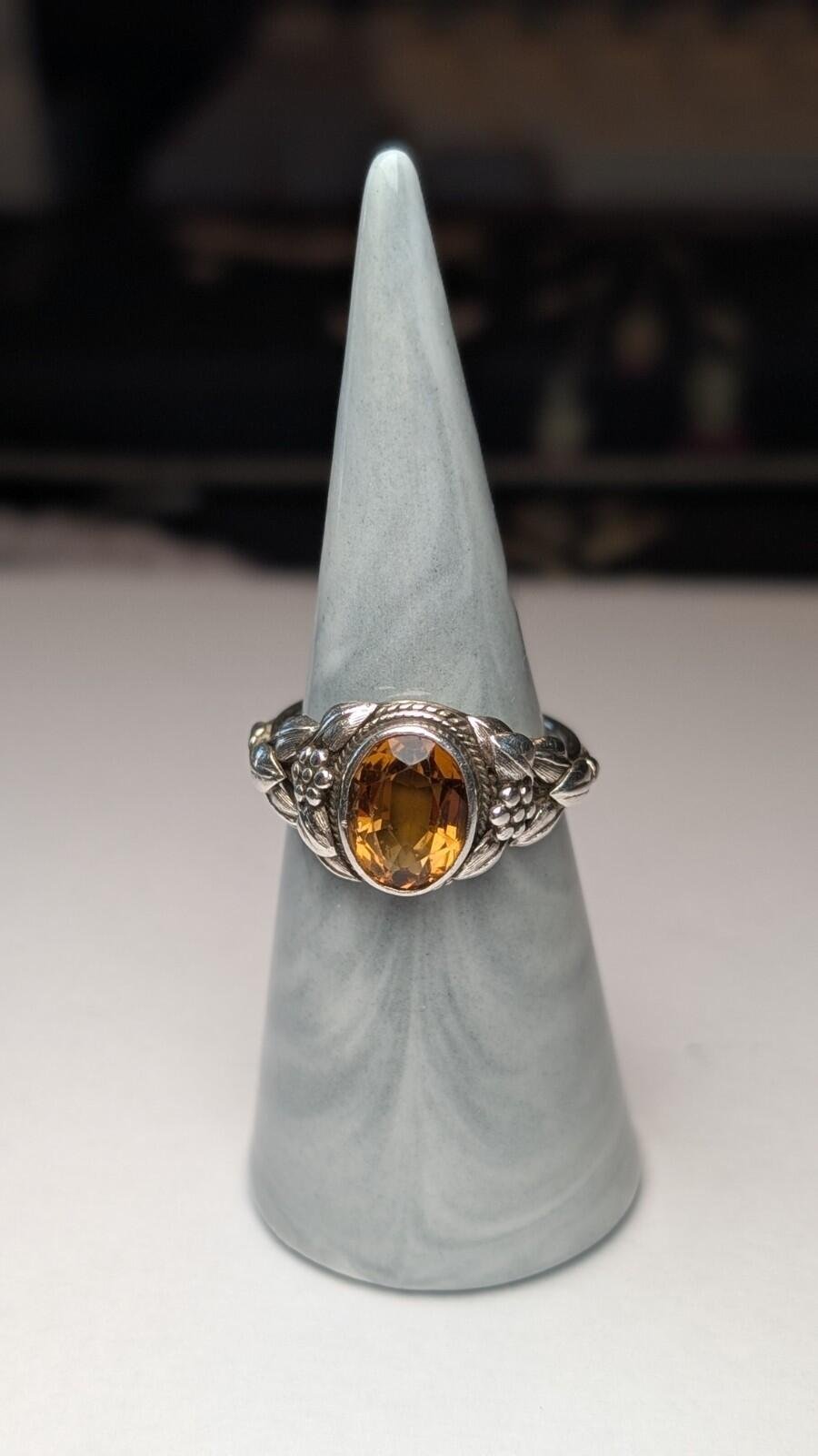 Vintage Sterling Silver Citrine Floral Ring | Size Q 1/2 | 925 Silver - Image 7