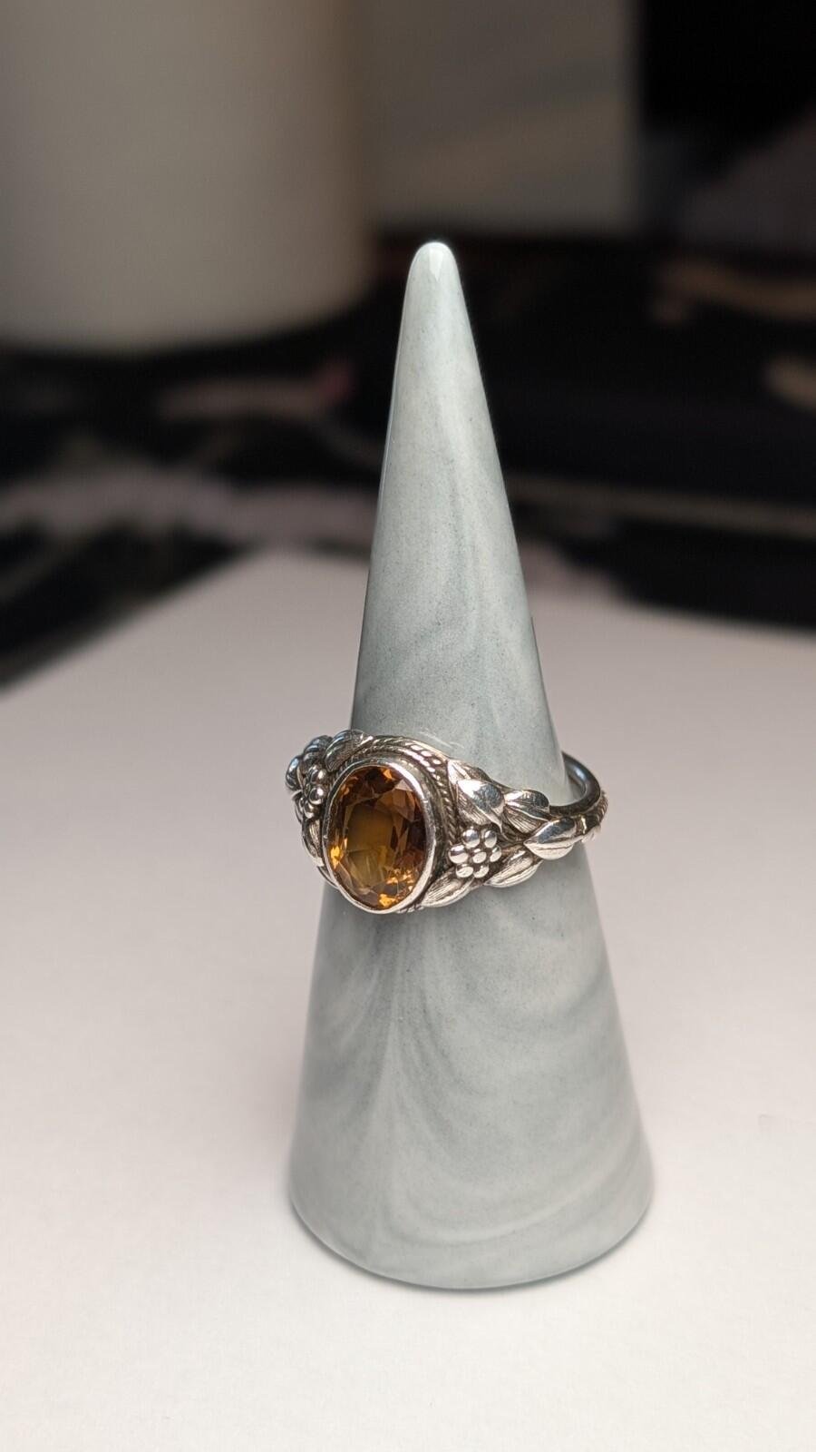 Vintage Sterling Silver Citrine Floral Ring | Size Q 1/2 | 925 Silver - Image 10