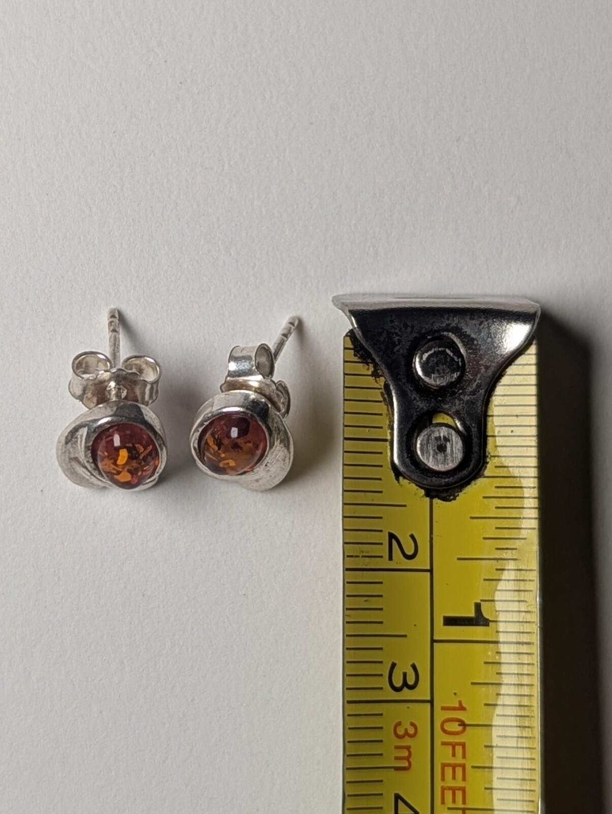 Vintage Sterling Silver Amber Stud Earrings | Amber Jewellery Earrings - Image 4