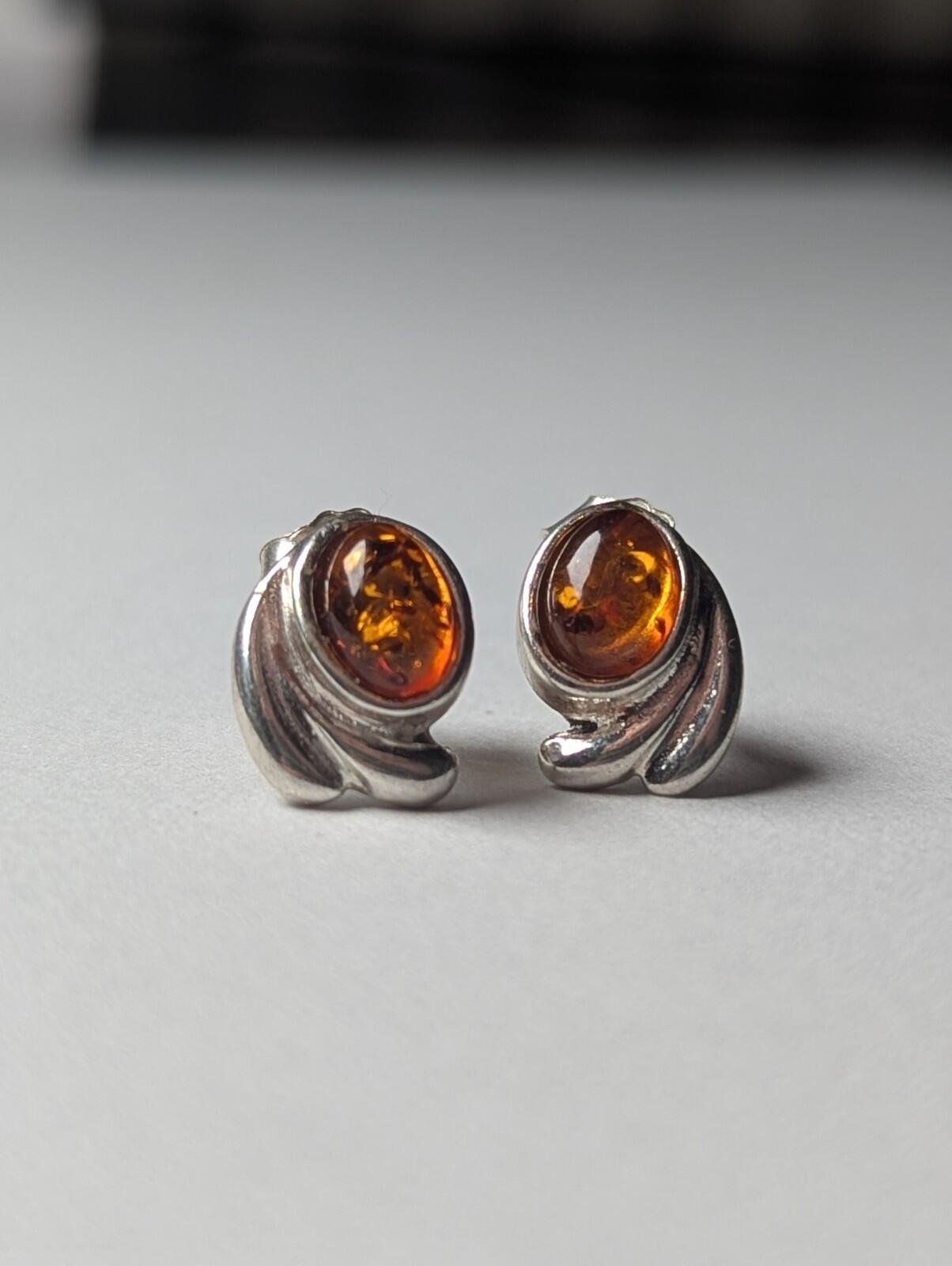Vintage Sterling Silver Amber Stud Earrings | Amber Jewellery Earrings - Image 5