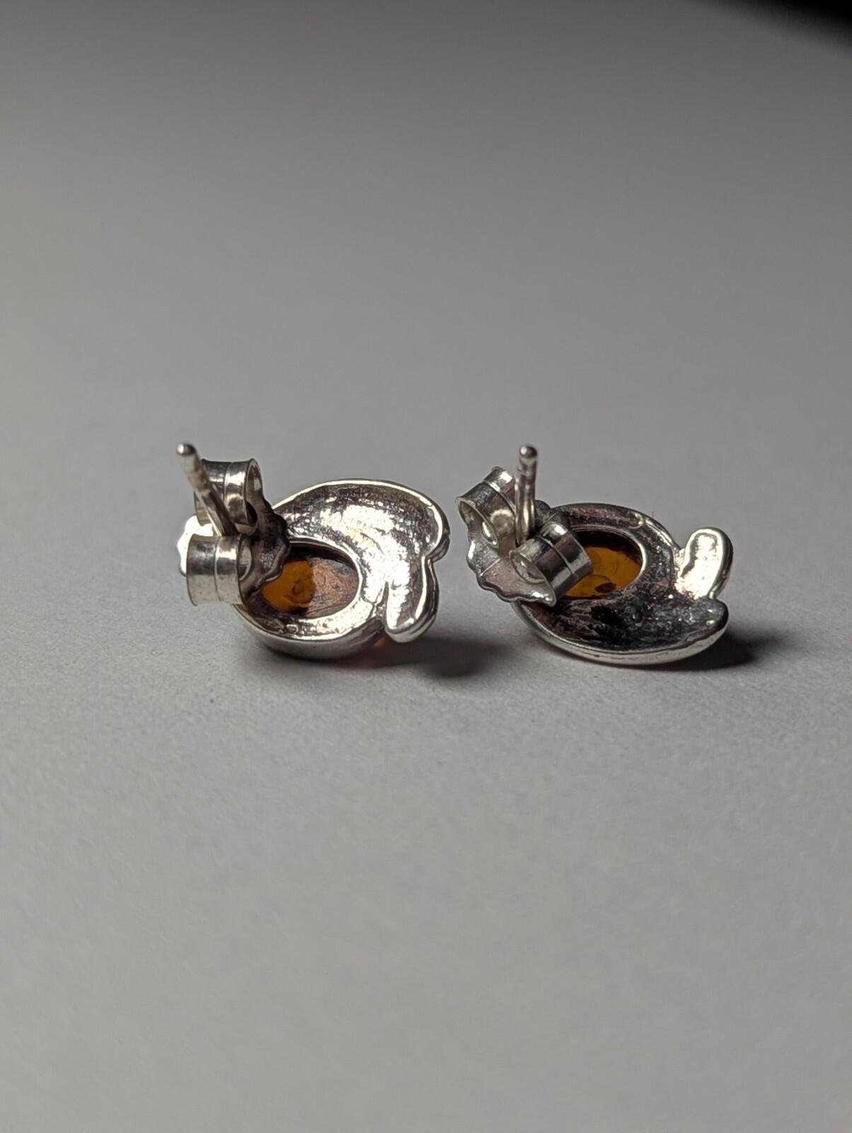 Vintage Sterling Silver Amber Stud Earrings | Amber Jewellery Earrings - Image 6
