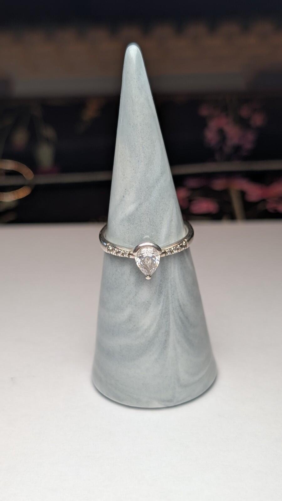 Vintage Sterling Silver Teardrop CZ Gemstone Ring | Size P | 925 Silver