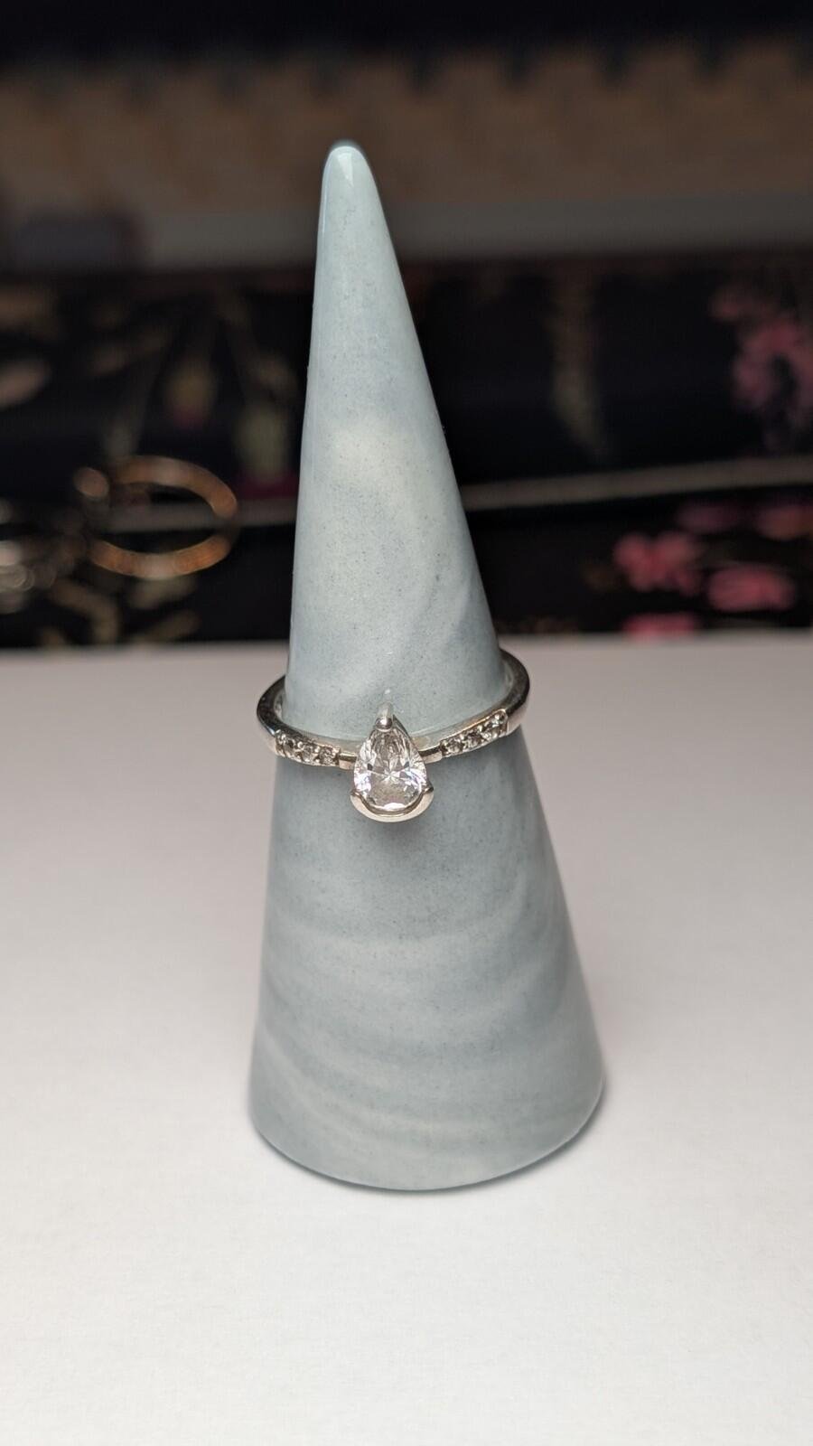 Vintage Sterling Silver Teardrop CZ Gemstone Ring | Size P | 925 Silver - Image 2