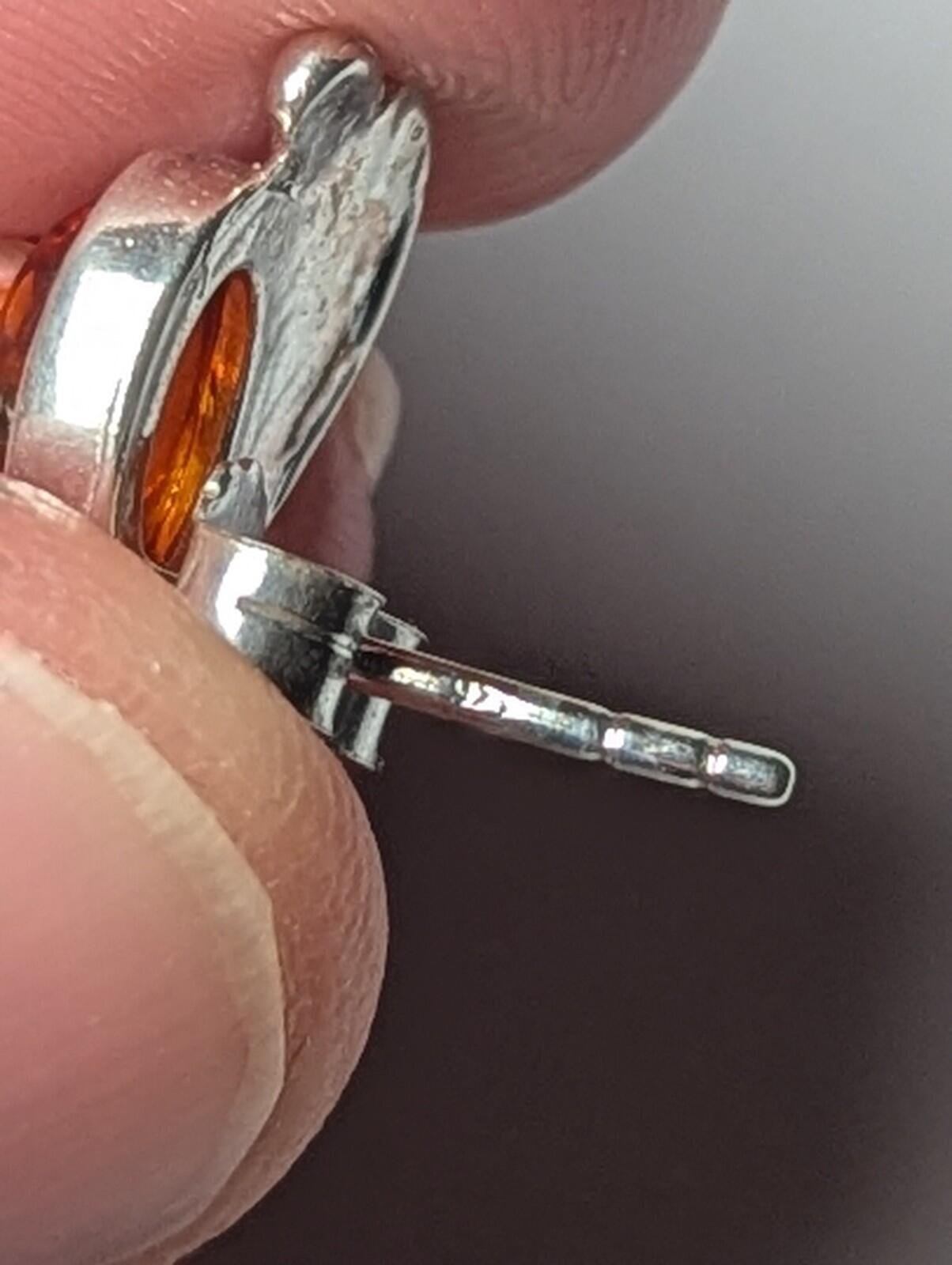 Vintage Sterling Silver Amber Stud Earrings | Amber Jewellery Earrings - Image 7