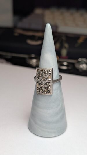 Vintage Sterling Silver Rectangle Marcasite Ring | Size N 1/2 | 925 Silver