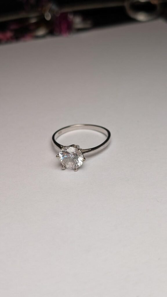 Vintage Sterling Silver Solitaire CZ Ring | Size Q 1/2 | 925 Silver