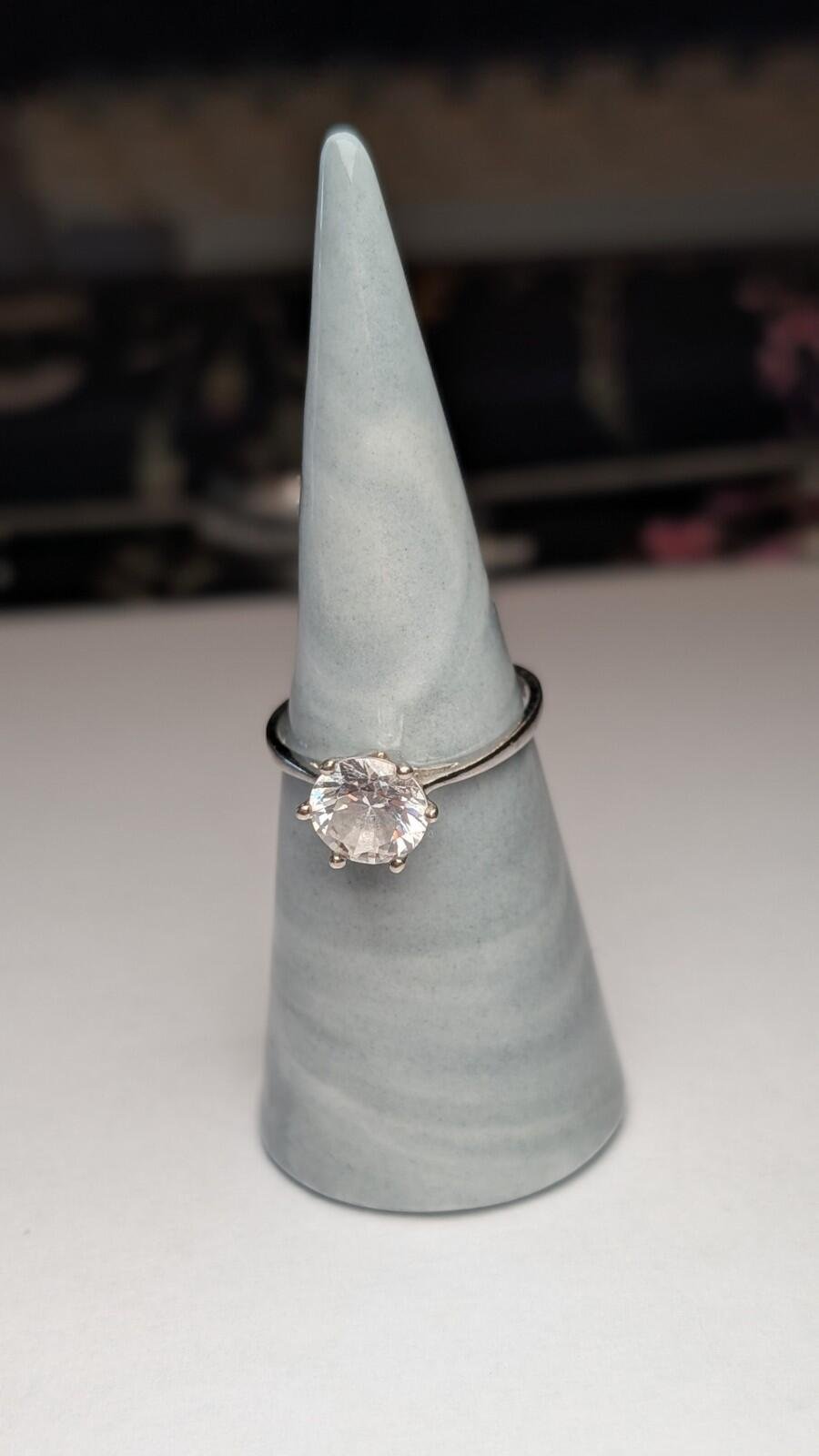 Vintage Sterling Silver Solitaire CZ Ring | Size Q 1/2 | 925 Silver - Image 7