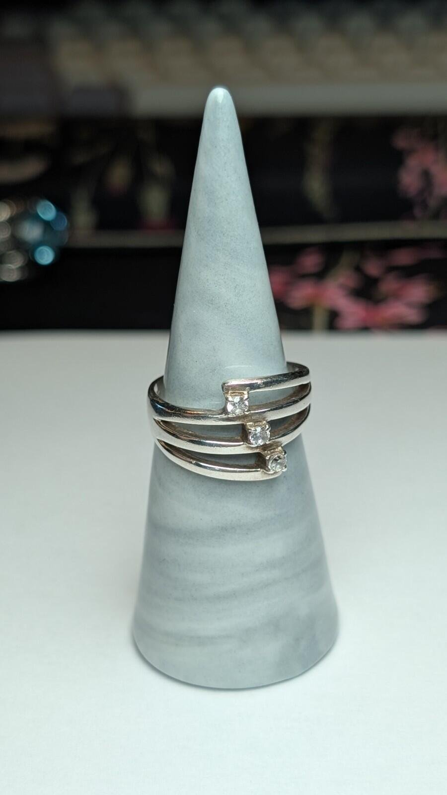 Vintage Sterling Silver 3 CZ Gemstone Ring | Size Q - Q 1/2 | 925 Silver - Image 5