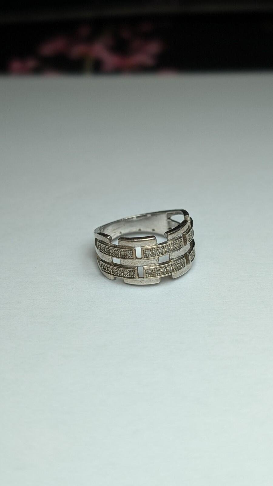 Vintage Sterling Silver CZ Rows Band Ring | Size N | 925 Silver