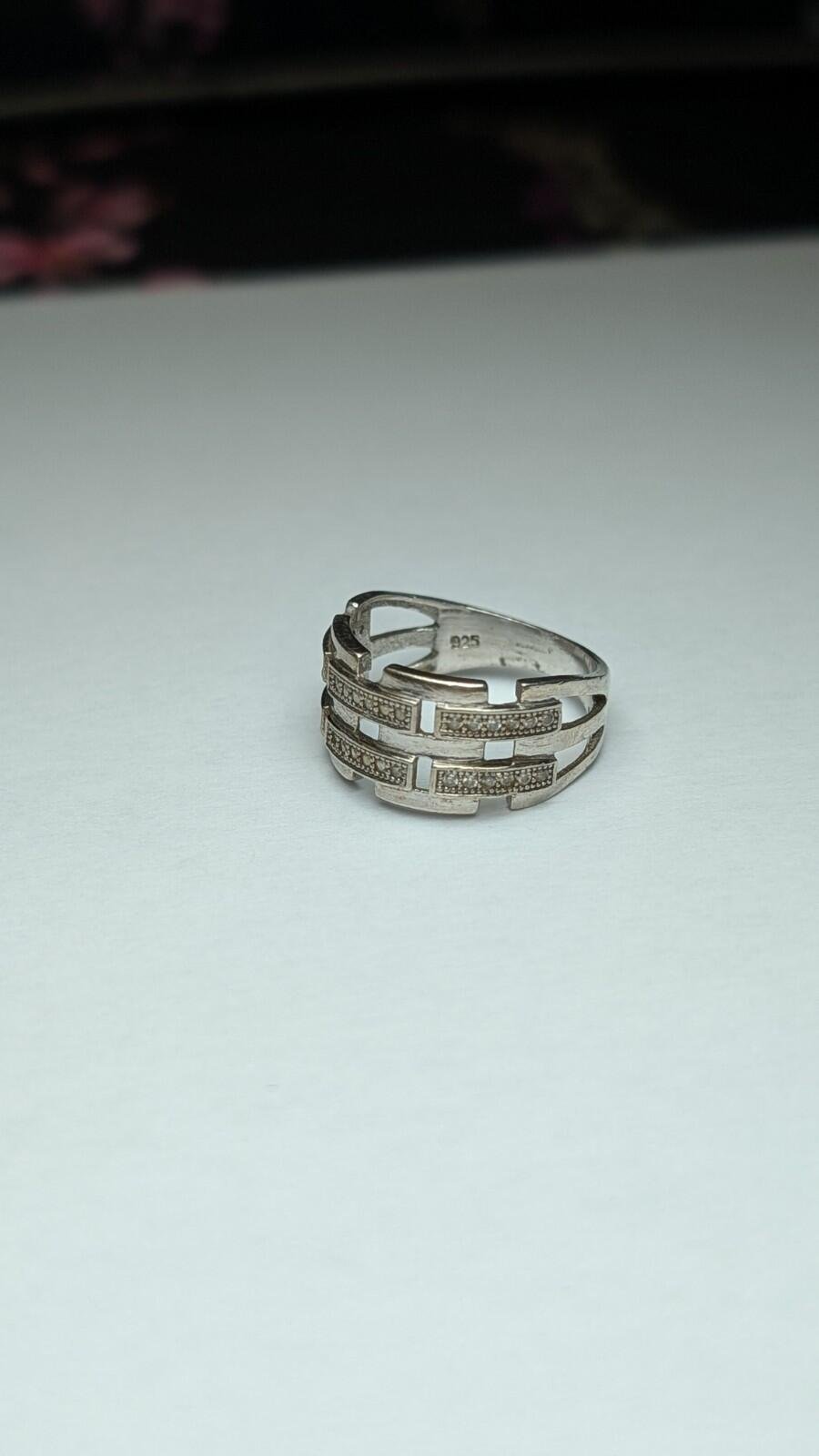 Vintage Sterling Silver CZ Rows Band Ring | Size N | 925 Silver - Image 2