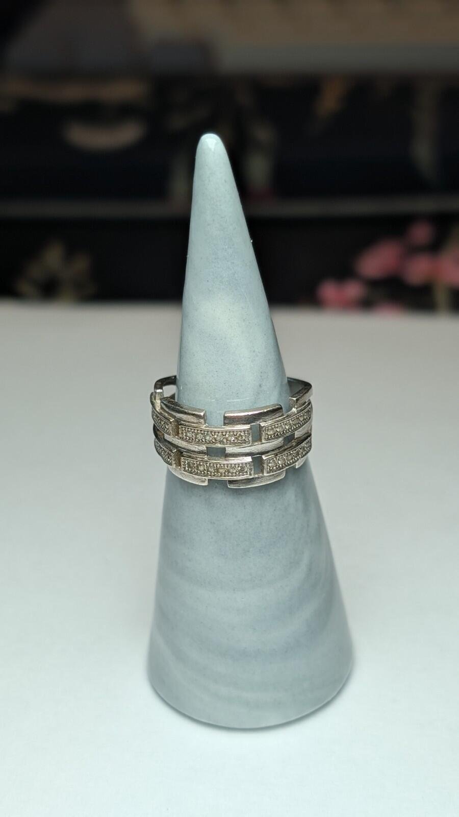 Vintage Sterling Silver CZ Rows Band Ring | Size N | 925 Silver - Image 7