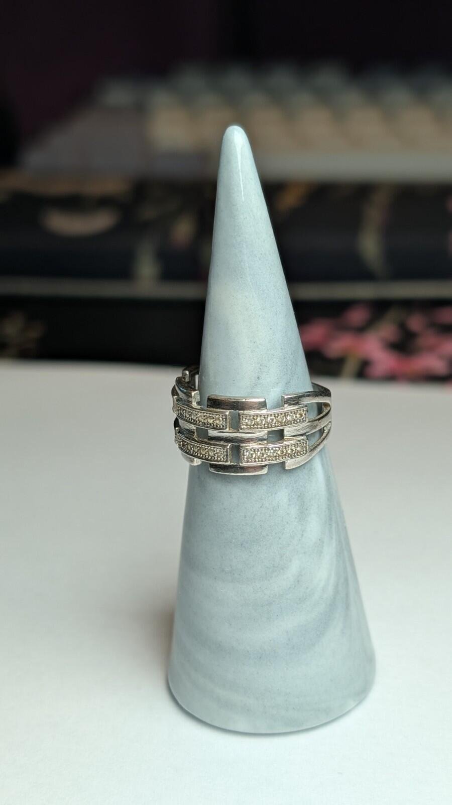 Vintage Sterling Silver CZ Rows Band Ring | Size N | 925 Silver - Image 9