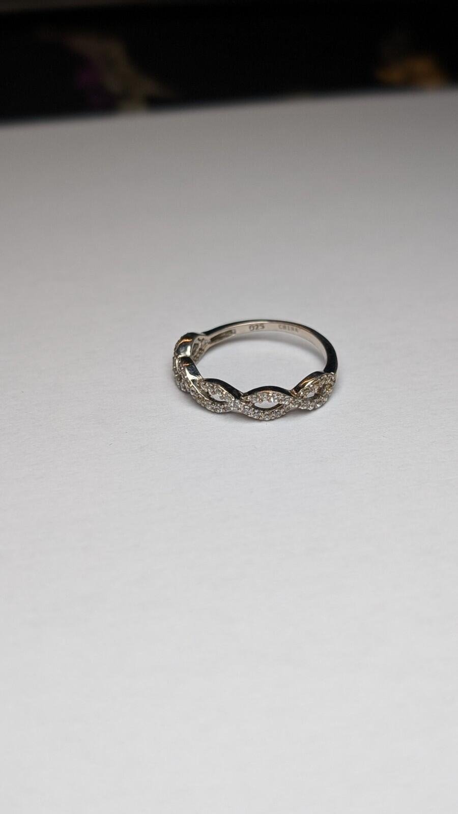 Vintage Sterling Silver CZ Band Ring | Size N 1/2 - O | 925 Silver - Image 2
