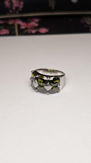 Vintage Sterling Silver Green Peridot Ring | Size O - O 1/2 | 925 Silver