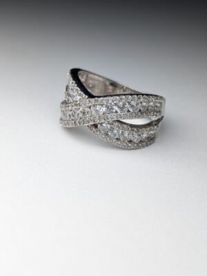 Vintage Sterling Silver Clear Gemstone Cross Ring | Size O | 925 silver
