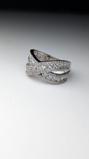 Vintage Sterling Silver Clear Gemstone Cross Ring | Size O | 925 silver