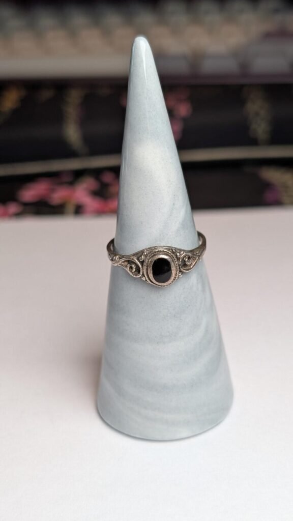 Vintage Sterling Silver Black Onyx Ring | Size P | 925 Silver