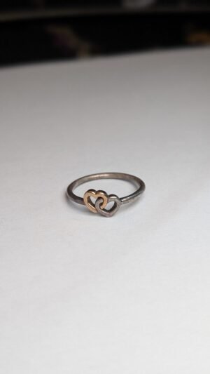 Genuine Sterling Silver / 14ct Pandora Two-Tone Hearts Ring | Size N 1/2