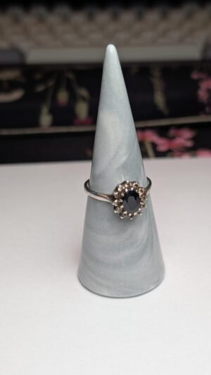 Vintage Sterling Silver 1984 Sapphire Cluster Ring | Size S | 925 Silver