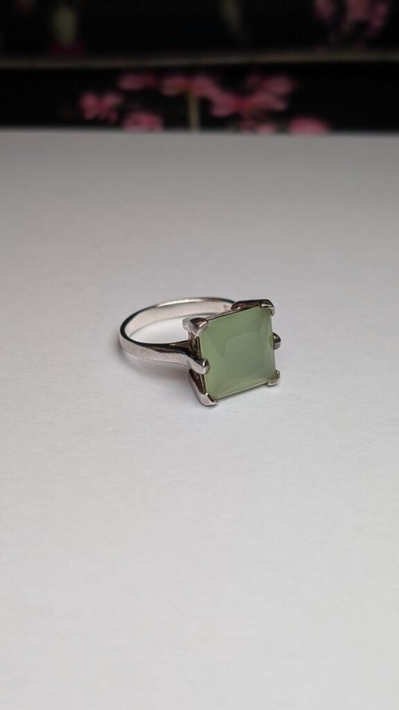 Vintage Sterling Silver Green Onyx Ring | Size Q 1/2 | 925 Silver