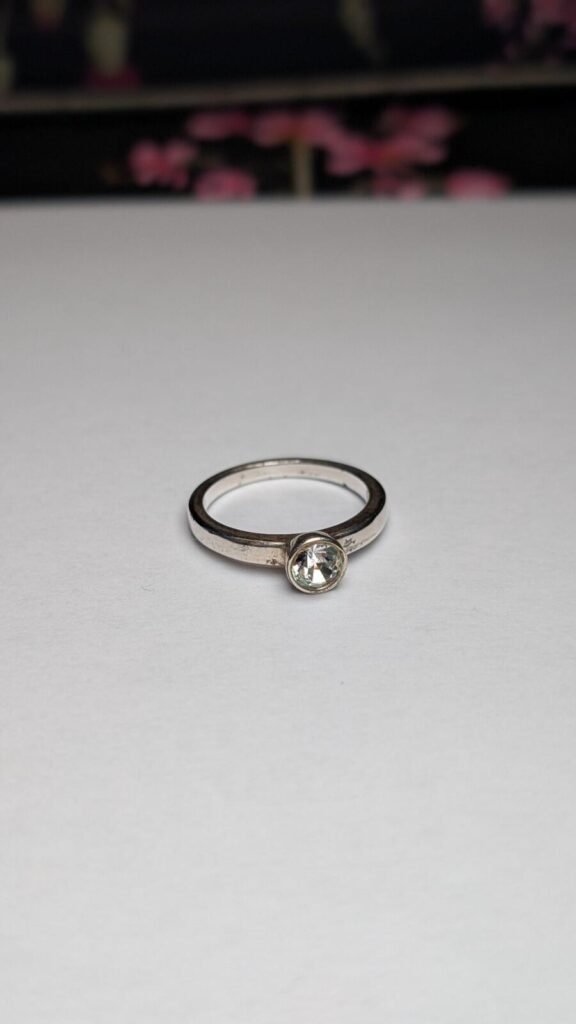 Vintage Sterling Silver Clear Gemstone Ring | Size N | 925 Silver