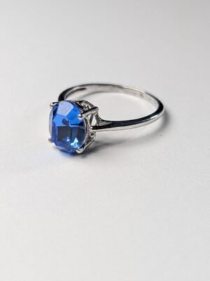 Vintage Sterling Silver Blue Gemstone Solitaire Ring | Size Q 1/2 | 925 Silver