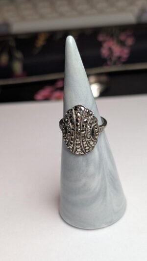 Vintage Sterling Silver Marcasite Shield Ring | Size K - K 1/2 | Missing Stones