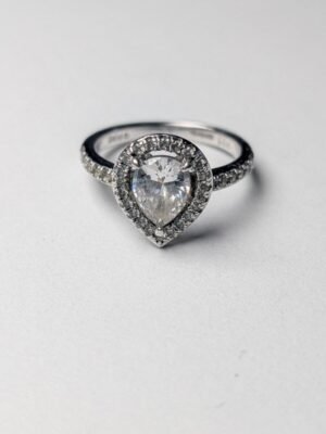Vintage Sterling Silver Clear Gemstone Teardrop Ring | Size L 1/2 | 925 Silver