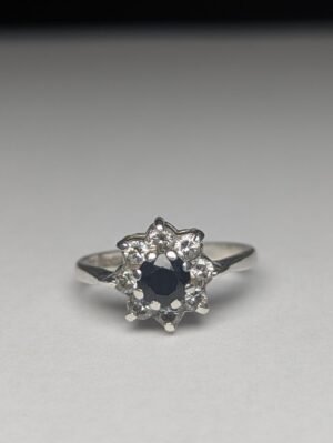 Vintage Sterling Silver 1988 Sapphire Cluster Ring | Size K 1/2 - L | 925 Silver