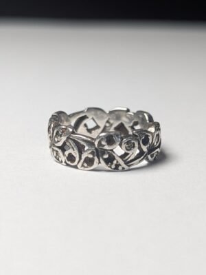 Vintage Sterling Silver Floral Marcasite Band Ring | Size L | Missing Stones