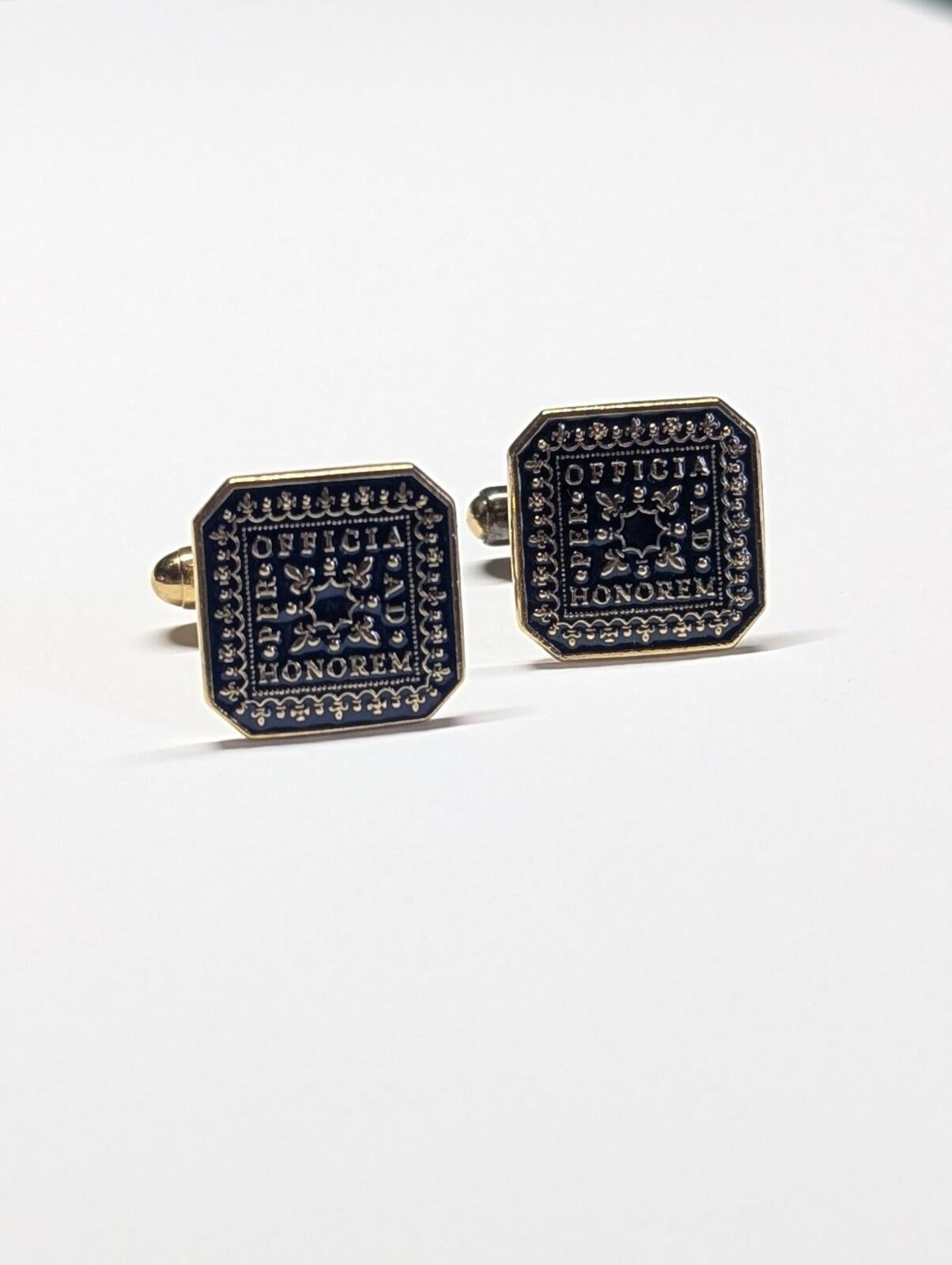 Vintage Sterling Silver Gold Plated 1992 Blue Enamel Masonic Cufflinks