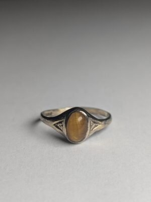 Vintage Sterling Silver 1981 Tiger's Eye Signet Ring | Size M - M 1/2 | 925
