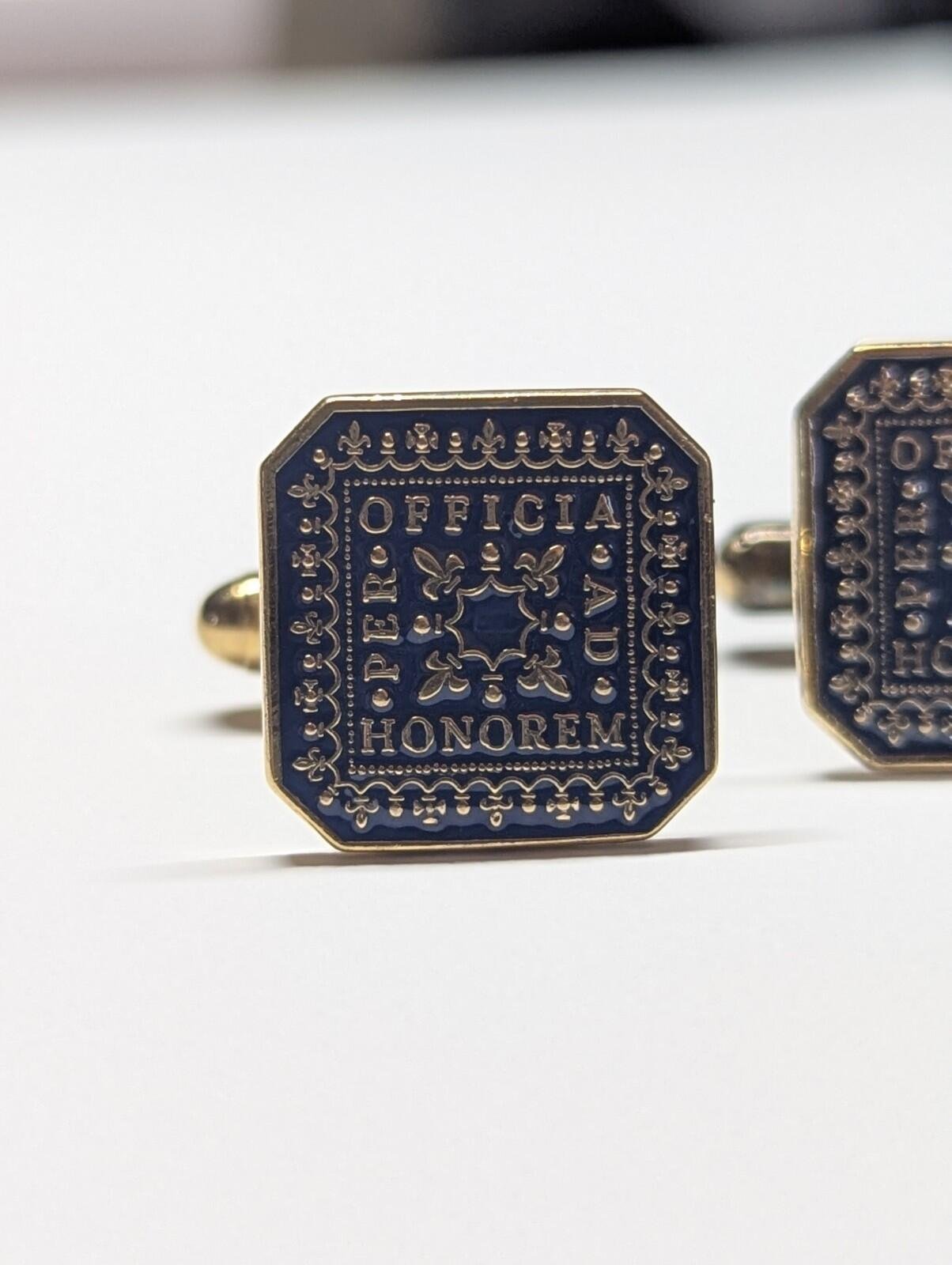 Vintage Sterling Silver Gold Plated 1992 Blue Enamel Masonic Cufflinks - Image 2