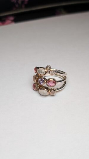 Vintage Sterling Silver Amethyst & Moonstone Cluster Ring | Size P | 925 Silver