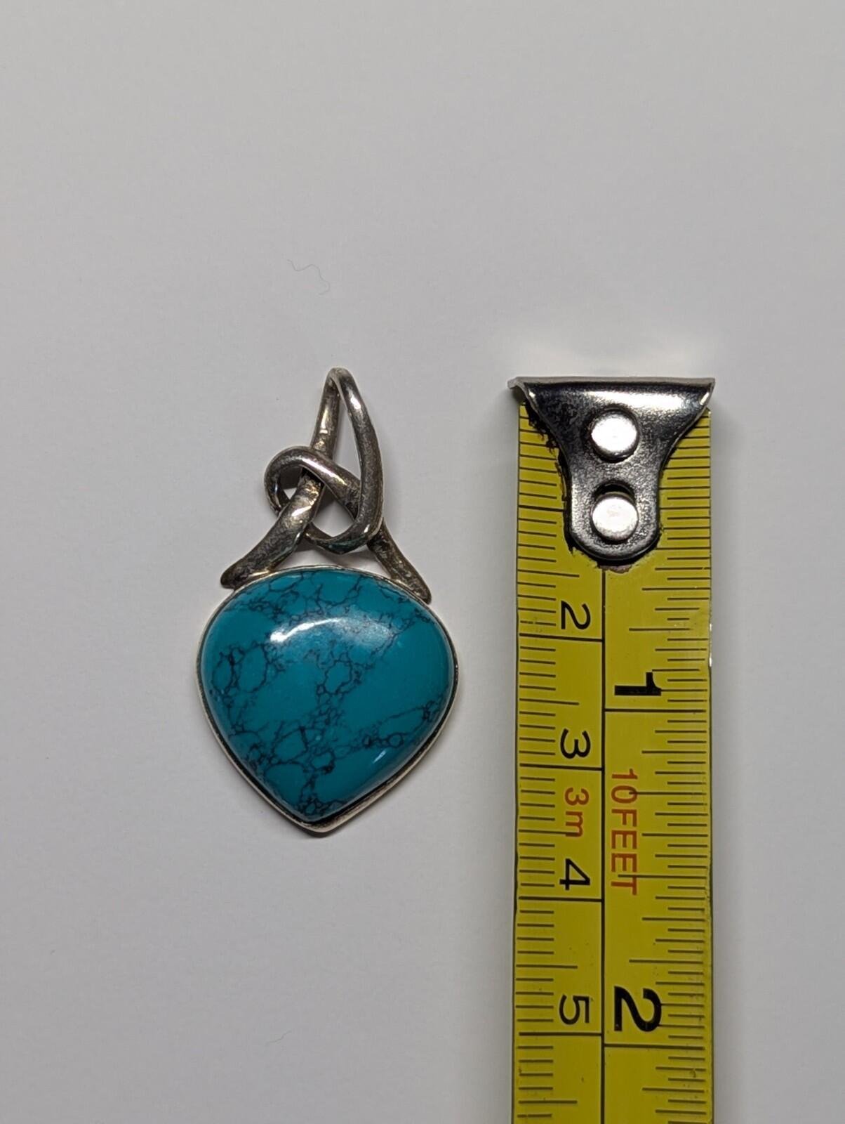 Vintage Sterling Silver Blue Heart Shaped Turquoise Pendant | 925 Silver - Image 3